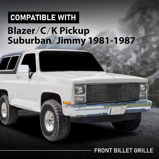 G-PLUS Front Billet Grille Insert Compatible with Chevy Blazer Suburban GMC Jimmy Suburban 1981-1988, Fit Chevy GMC C/K Pickup 1981-1987, Fit for Phantom Style With Stacked Lights