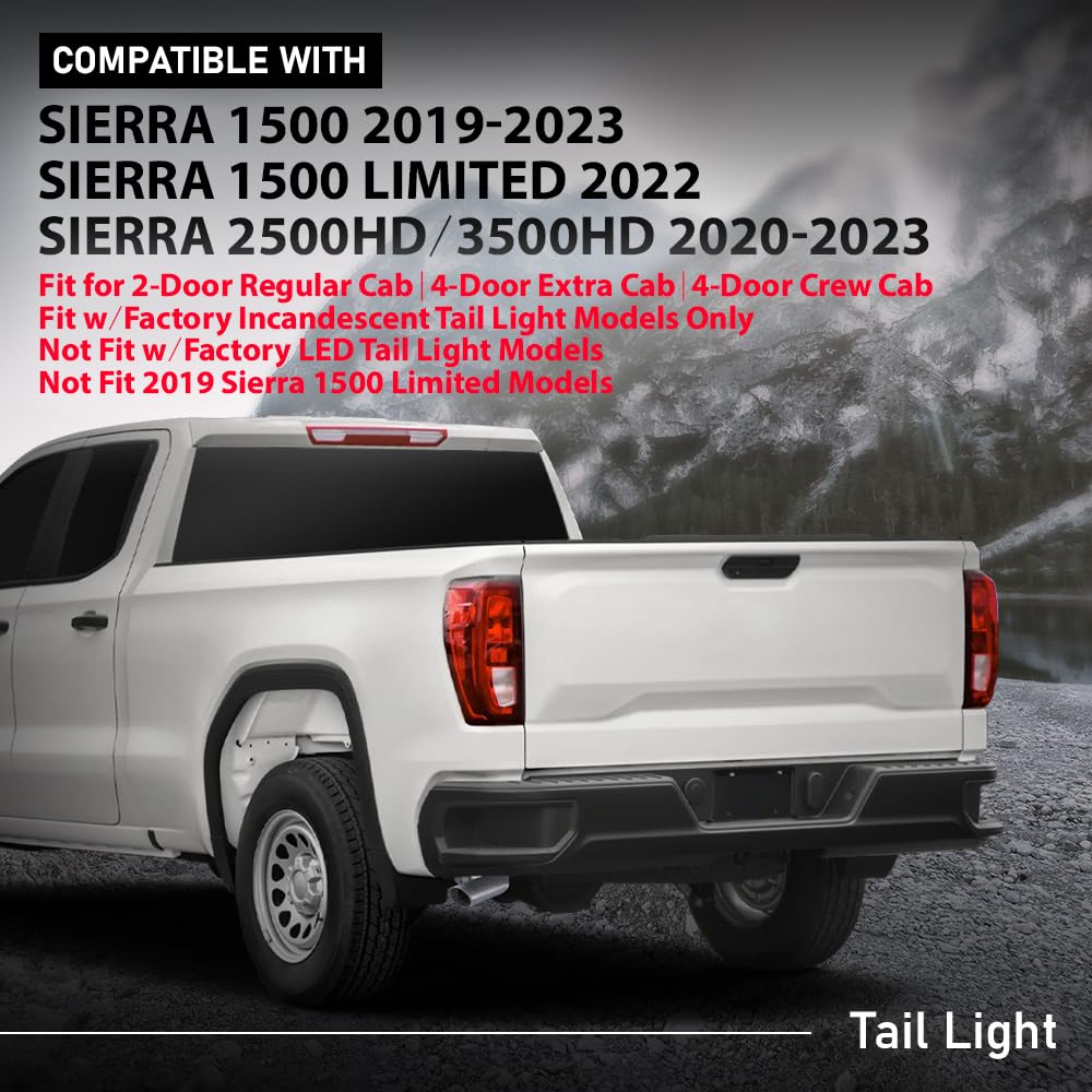 G-PLUS Tail Light Rear Brake Lamp Driver Side Compatible with 2019-2023 GMC Sierra 1500 /Fit 2020-2023 Sierra 2500HD 3500HD for w/Factory Incandescent Model Red