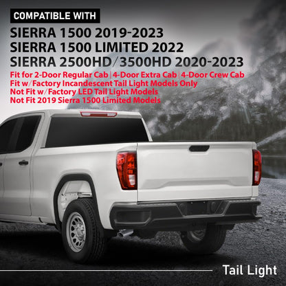 G-PLUS Tail Light Rear Brake Lamp Driver Side Compatible with 2019-2023 GMC Sierra 1500 /Fit 2020-2023 Sierra 2500HD 3500HD for w/Factory Incandescent Model Red