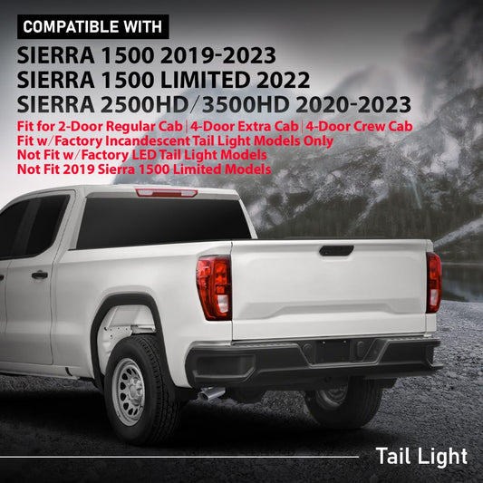 G-PLUS Tail Light Rear Brake Lamp Driver Side Compatible with 2019-2023 GMC Sierra 1500 /Fit 2020-2023 Sierra 2500HD 3500HD for w/Factory Incandescent Model Red