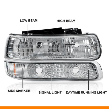 G-PLUS Headlights Assembly & LED 3rd Brake Light Compatible with Chevy Silverado 1999-2002 Fit GMC Sierra 1500 2500HD 3500 1999-2006 LED 3rd Brake Light