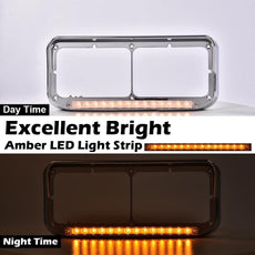 G-PLUS Headlight Visors 2PCS Chrome Clear Lens Amber LED Strips Side View