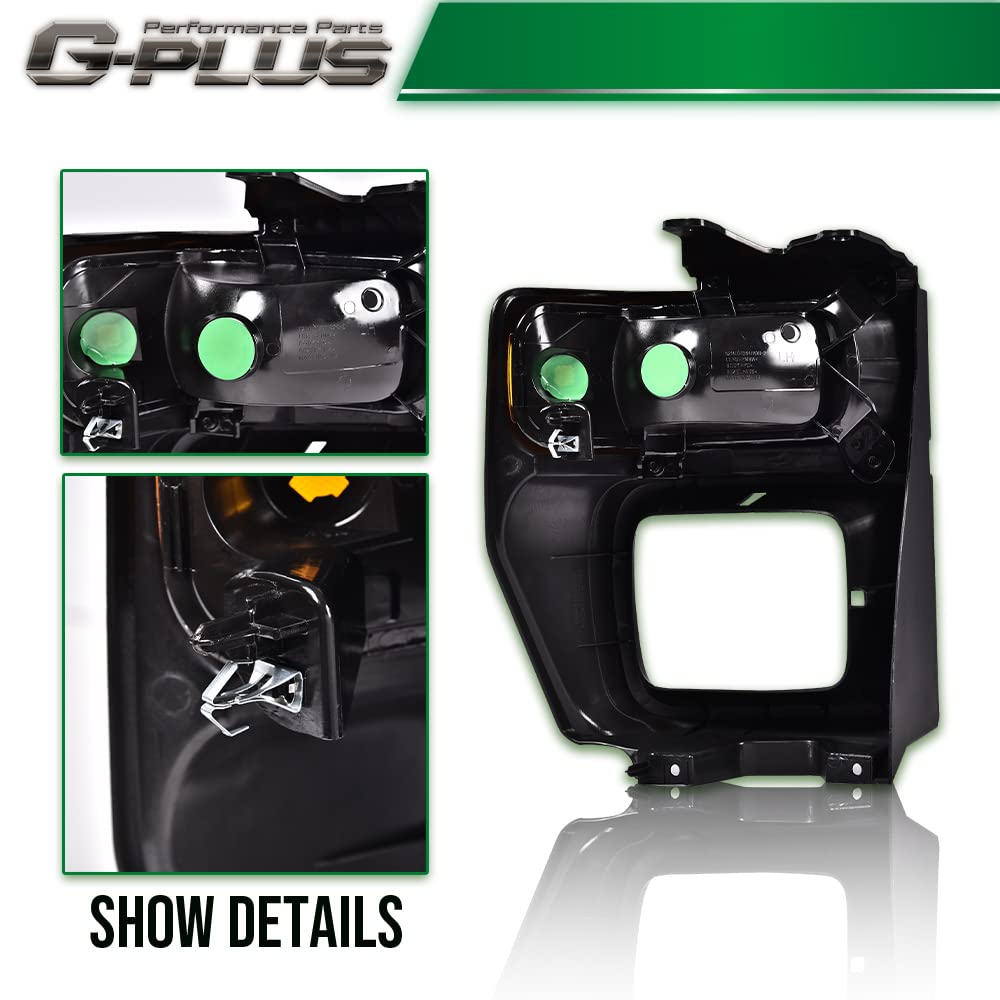 G-PLUS Headlight Trim Bezel with Parking Turn Signal Light Compatible With 08-14 Ford E150/08-14 Ford E250/08-19 Ford E350 (Passenger Side (Right))