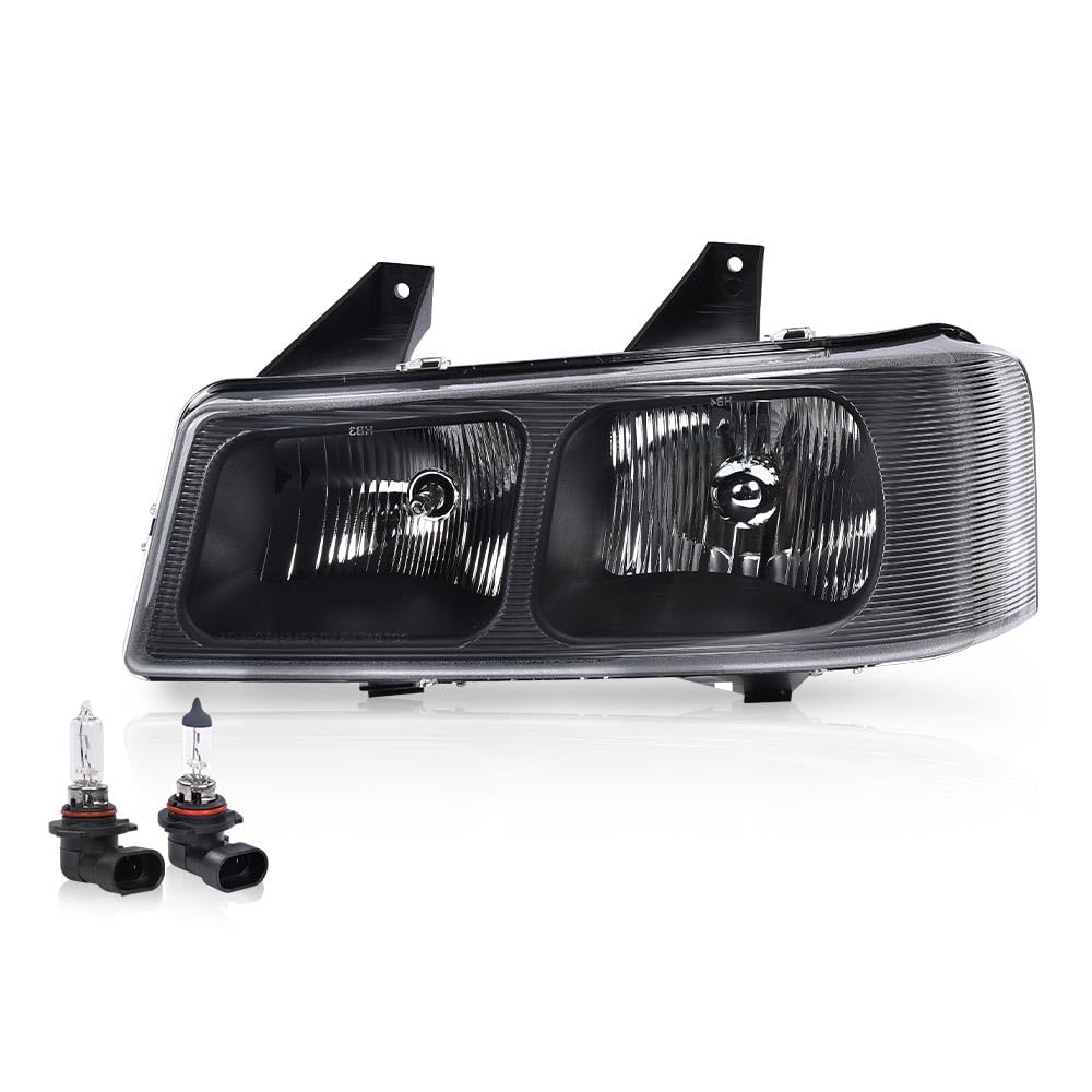 G-PLUS Headlight Headlamp w/Bulbs Fit Chevy Express/GMC Savana 1500 2003-2014,2500 3500 2003-2023,Clear Lens Black Housing Left Driver Side Bumper Headlamps,faros delanteros Assembly