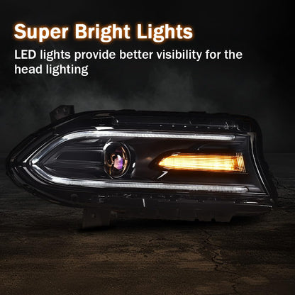 G-PLUS Headlight Fit for Dodge Charger 2015-2021, Right Passenger Bumper Headlamps,Clear Lens Black Housing Amber Reflector, CH2503270,faros delanteros