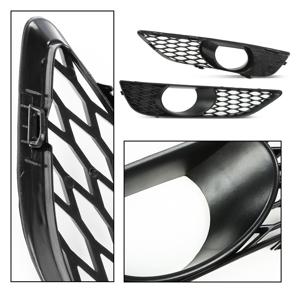 G-PLUS Glossy Front Bumper Fog Light Lamp Mesh Grill Grille Compatible with Audi A4 B8 2008 2009 2010 2011 2012 Fog Light Cover