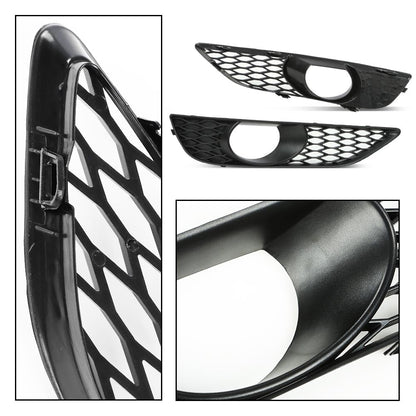 G-PLUS Glossy Front Bumper Fog Light Lamp Mesh Grill Grille Compatible with Audi A4 B8 2008 2009 2010 2011 2012 Fog Light Cover