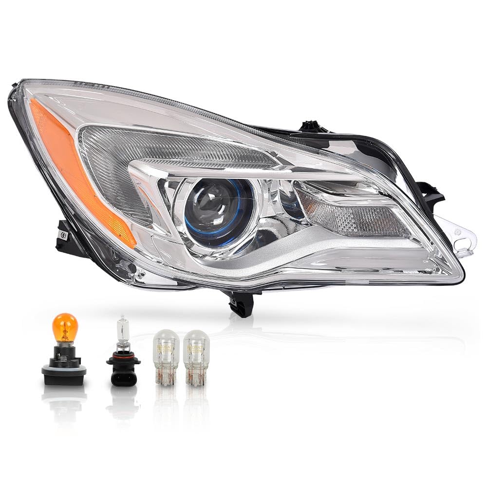 G-PLUS Halogen Headlight Right Side w/LED DRL & Turn Signal Light Compatible with Buick Regal 2014 2015 2016 2017 GM2503413, 13409903 Bumper Headlamps,faros delanteros