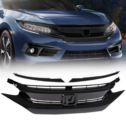 G-PLUS Front Bumper Grille w/Eye Lid Compatible with Honda Civic 10th Gen 2016 2017 2018 Front Upper Hood Grill Factory Style ABS Plastic