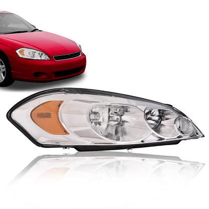 G-PLUS Headlights Assembly,Fit 2006-2007 Chevy Monte Carlo/2006-2013 Chevy Impala/2014-2016 Impala Limited Headlamp Right,Clear Lens Chrome Housing Amber Reflector Bumper Headlamps