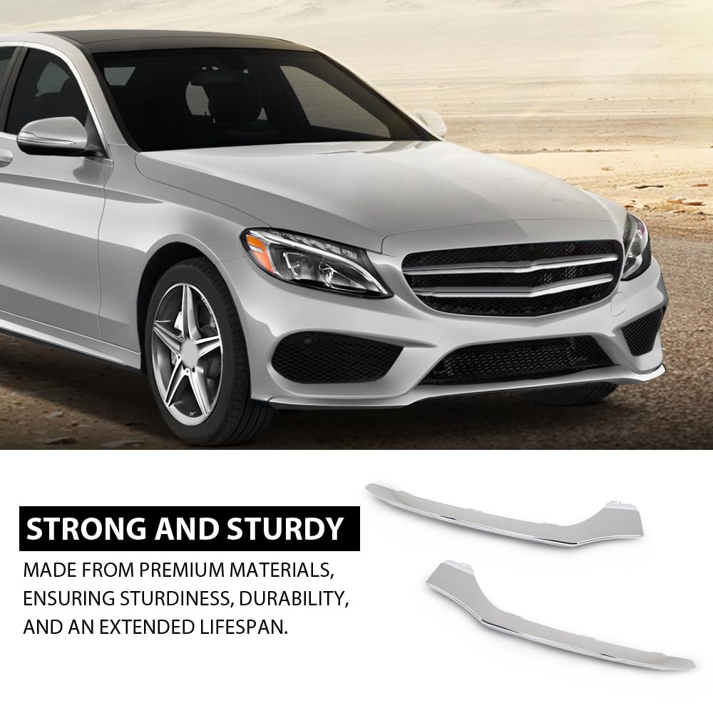 G-PLUS Front Driver and Passenger Side Bumper Trim 2 Pcs Compatible with Benz C300 (submodel: 4Matic, Base) 2015-2018 For Models With AMG Styling Package, Without Night Package 2058851474, 2058851374