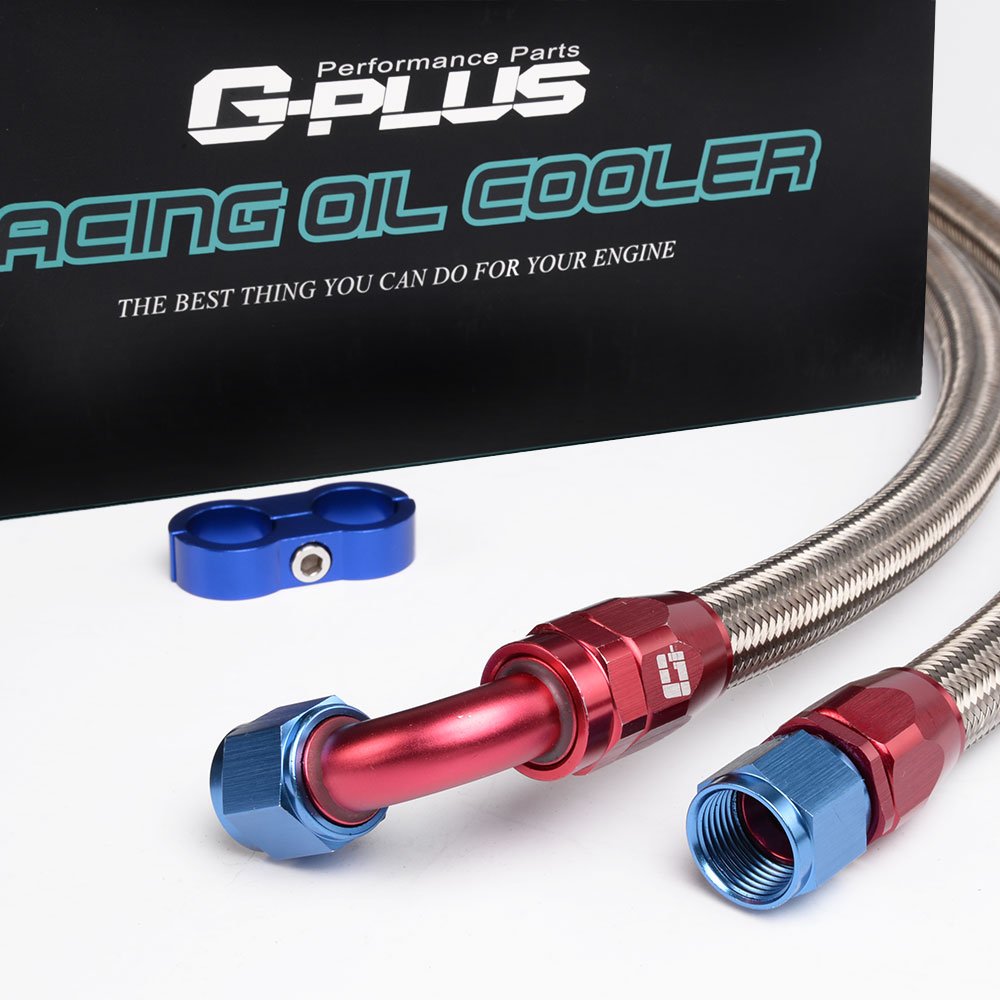 G-PLUS 10 Row AN10-10AN Aluminum Universal Engine Transmission Oil Cooler Kit Oil Filter Relocation Kit