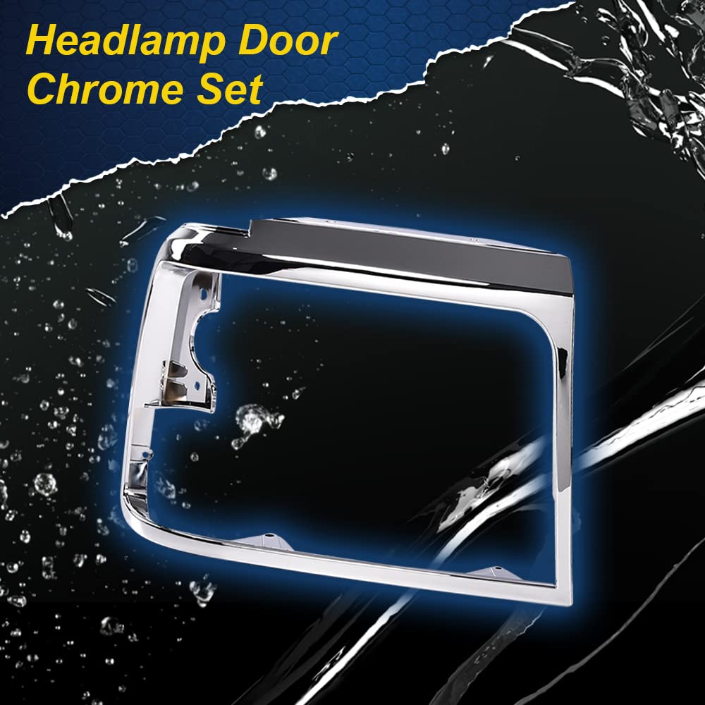 G-PLUS Grille Headlight Door Bezel Chrome Set Compatible with 1992-1996 Bronco/1992-1997 Ford F150 F250 F350 Grille Trim Door Right Passenger & Left Driver Side 2pcs