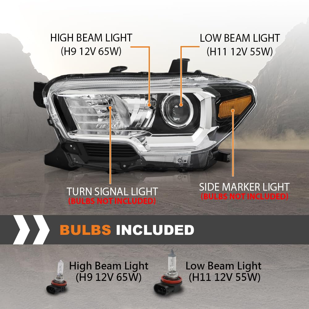 G-PLUS Headlight Assembly Left and Right Side w/o LED Daytime Running Compatible with Toyota Tacoma 2016-2017 OEM Fit Standard 2 PCS White