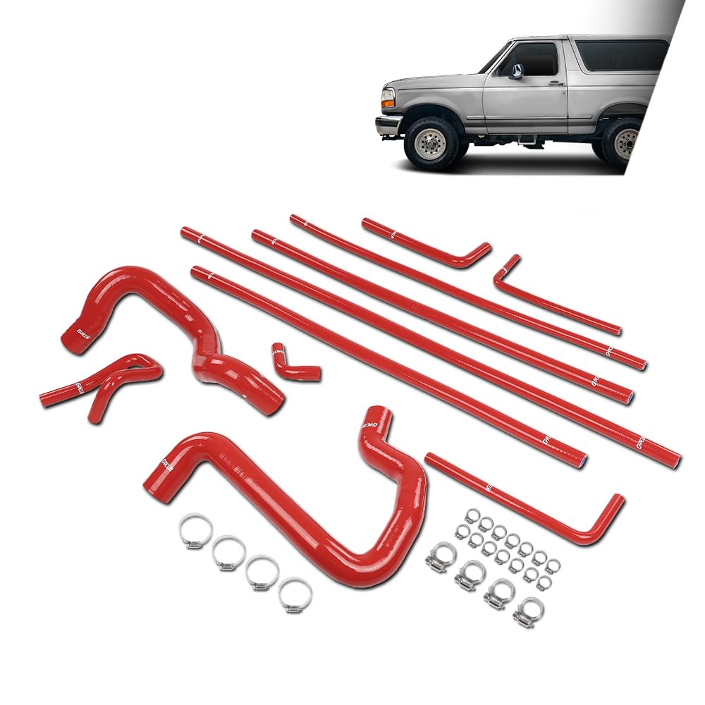 G-PLUS Radiator & Heater Hose Kit Compatible with Ford F150 F250 F350 Bronco Trucks 5.0L/5.8L 1988 1989 1990 1991 1992 1993 1994 FOTZ8260E, FOTZ8286D Red
