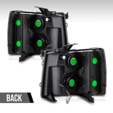 G-PLUS Headlights for Chevy Silverado 1500 2007-2013 Silverado 2500HD 3500HD 2007-2014 LED Black Close-up View