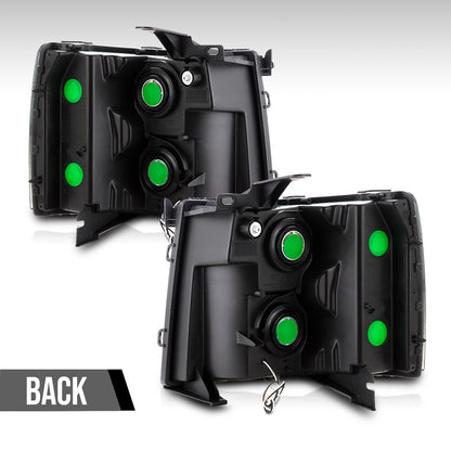 G-PLUS LED DRL Headlights Assembly Fit Chevy Silverado 1500 2007-2013, Fit Chevy Silverado 2500 HD 3500 HD 2007-2014, Left & Right Headlamps Smoky Lens Black Housing Clear Reflector, faros delanteros