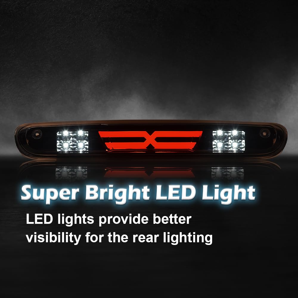G-PLUS X-Type LED Third Brake Light Compatible with Chevy Silverado/GMC Sierra 2007-2014 3RD LED Bar Brake/Cargo Light Smoky lens Chrome Housing Amber Reflector