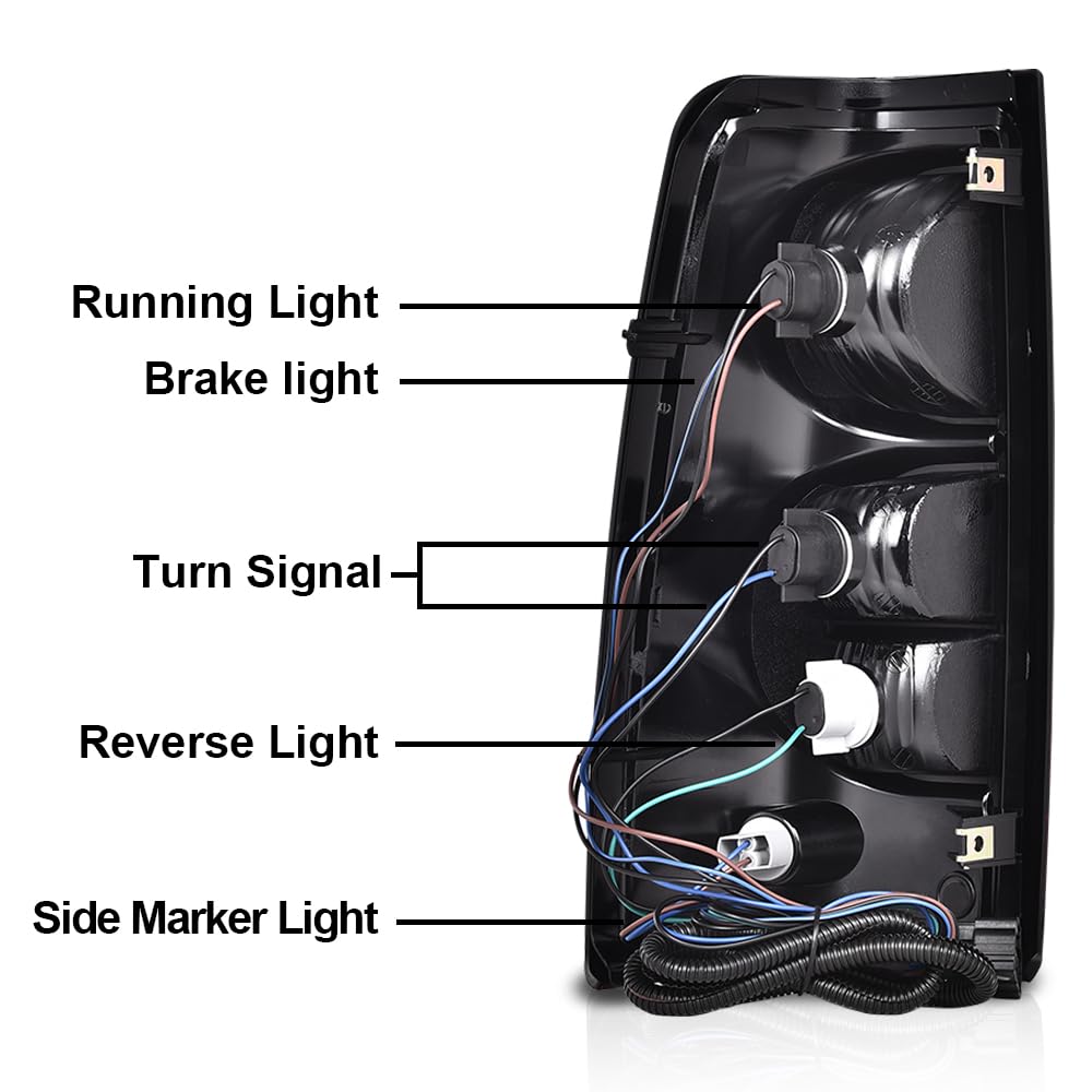 G-PLUS Tail Light Assembly w/Wiring Harness Compatible with Chevy Silverado 1500 2500 2003 2004 2005 2006 Right Passenger Side Rear Brake Lamp, 19169003 19169005, Red Lens