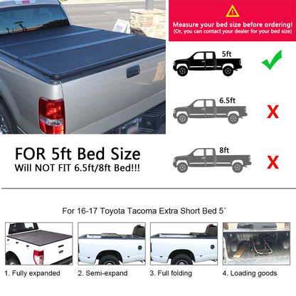 G-PLUS T3 Tri Fold Hard Top Truck Bed Tonneau Cover Compatible with 2016-2021 Toyota Tacoma | 5' Extra Short Bed Black