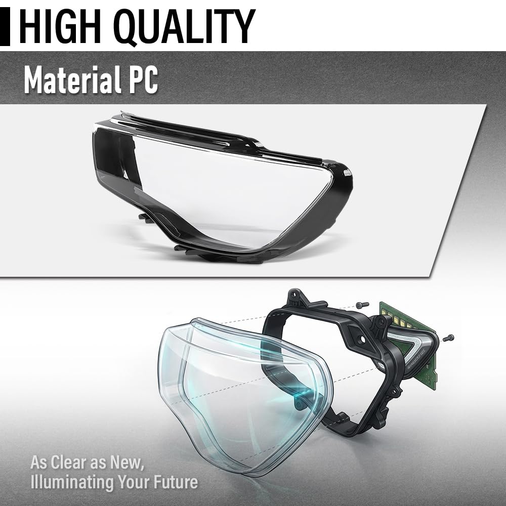 G-PLUS Headlight Lens Cover Compatible with Audi A3 2013-2016 8V0941003, 8V0941004 Left & Right Pair Front Headlamp Lens Cover Clear