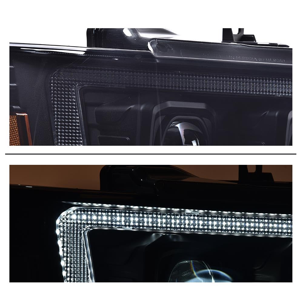 G-PLUS LED Headlights Assembly Fit Chevy Tahoe Avalanche Subarban 1500 2500 2007-2014 DRL Corner Turn Signal Headlamps Set Pair Left & Right Smoky Lens Black Housing Amber Reflector,faros delanteros
