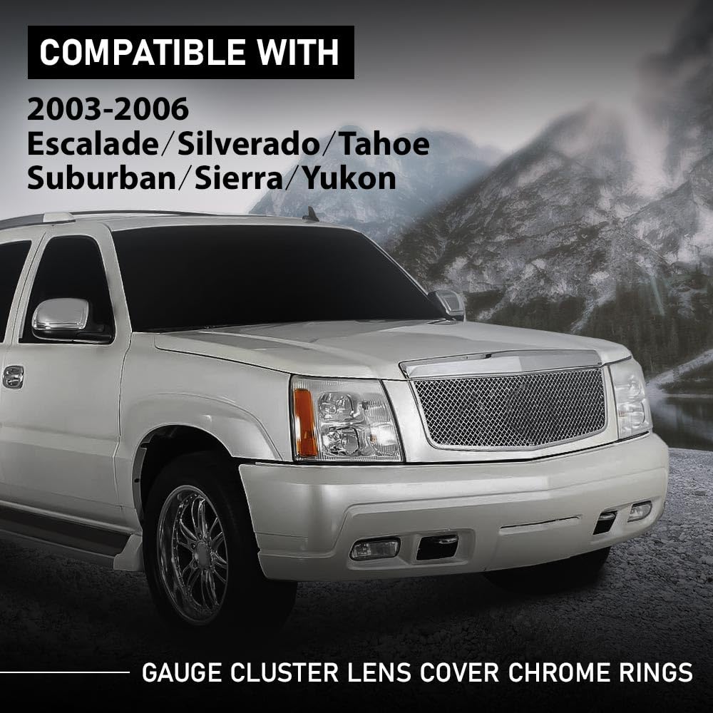 G-PLUS Gauge Cluster Lens Cover Chrome Rings Compatible with Chevy Silverado Avalanche Tahoe GMC Sierra Yukon Suburban 2003-2006
