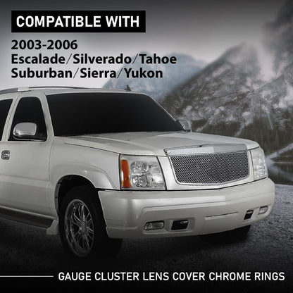 G-PLUS Gauge Cluster Lens Cover Chrome Rings Compatible with Chevy Silverado Avalanche Tahoe GMC Sierra Yukon Suburban 2003-2006