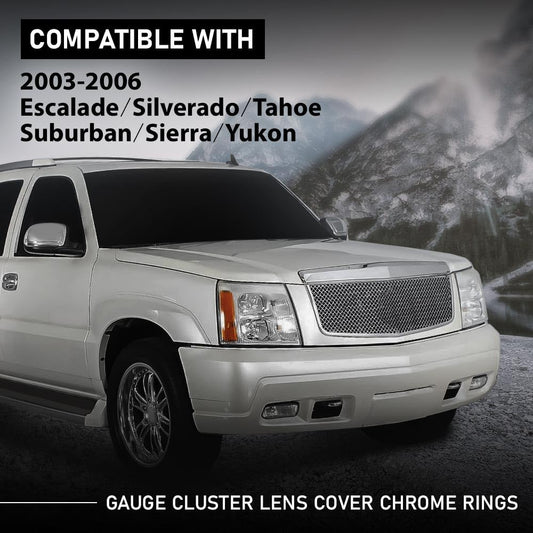 G-PLUS Gauge Cluster Lens Cover Chrome Rings Compatible with Chevy Silverado Avalanche Tahoe GMC Sierra Yukon Suburban 2003-2006