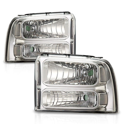 G-PLUS Headlights Compatible with Ford F250 F350 Super Duty 2005 2006 2007 Bumper Headlamps Assembly, Clear Lens Chrome Housing Clear Reflector Left Driver &Right Passenger