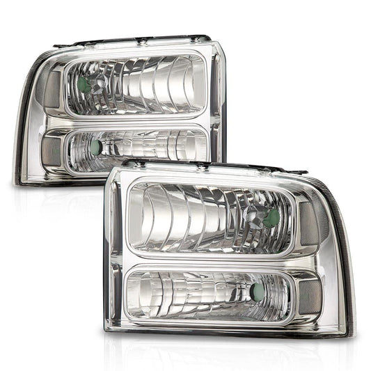 G-PLUS Headlights Compatible with Ford F250 F350 Super Duty 2005 2006 2007 Bumper Headlamps Assembly, Clear Lens Chrome Housing Clear Reflector Left Driver &Right Passenger