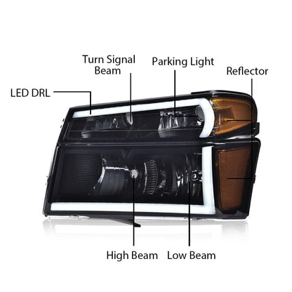 G-PULS LED Headlights Lamp Assembly Fit Chevy Colorado/GMC Canyon 2004-2012,Fit Isuzu i-280 i-350 2006/i-290 i-370 2007-2008 Smoky Lens Black Housing Amber Reflector Bumper Headlamps,faros delanteros