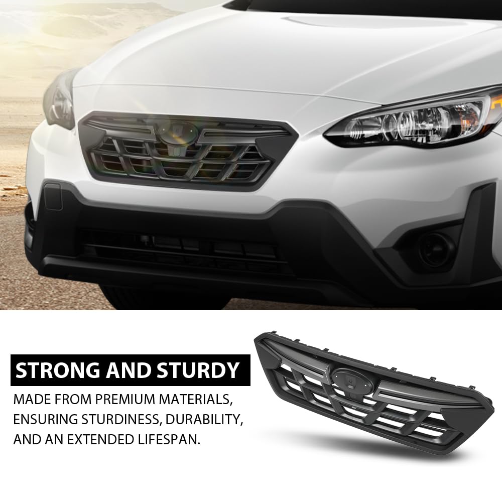 G-PLUS Front Bumper Grille Grill Dark Grey & Black Trim Compatible with Subaru Crosstrek 2021-2023 J1010FL320