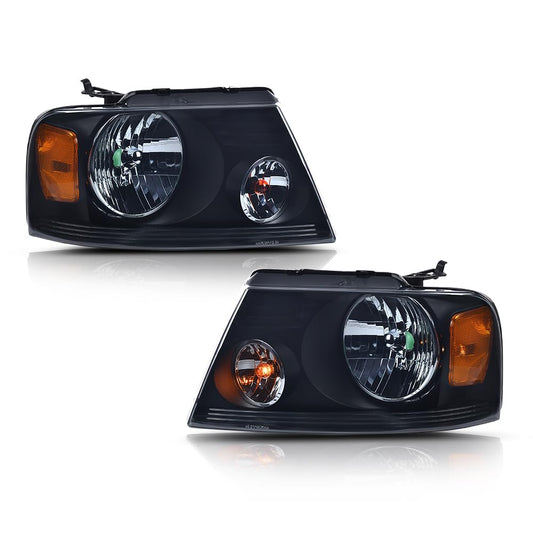 G-PLUS Headlights Fit Ford F150 2004-2008/Lincoln Mark LT 2006-2008 Smoky Lens Black Housing Amber ReflectorBumper Headlamps,faros delanteros