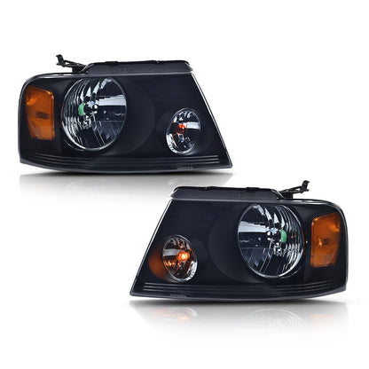 G-PLUS Headlights, Fit 2004-2008 Ford F150/2006-2008 Lincoln Mark Lt(NOT Fit 2004 F150 Heritage/Flareside Beds),Smoky Lens Black Housing Amber Reflector Bumper Headlamps