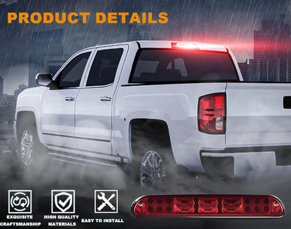 G-PLUS Rear LED Third Brake Light Compatible With 1999-2015 Ford F250 F350 F450 F550 Super Duty,(NOT FOR Harley-Davidson Edition), 3rd Stop Lamps,Red Lens Chrome Housing