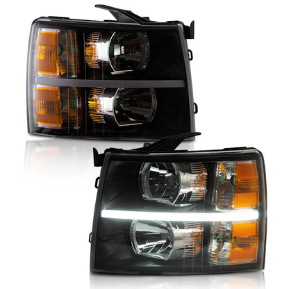 G-PLUS LED Headlights Assembly Fit Chevy Silverado 1500 2007-2013/Fit Silverado 2500 HD 3500 HD 2007-2014,Left & Right Corner Headlamps,Smoky Lens Chrome Housing Amber Reflector,faros delanteros