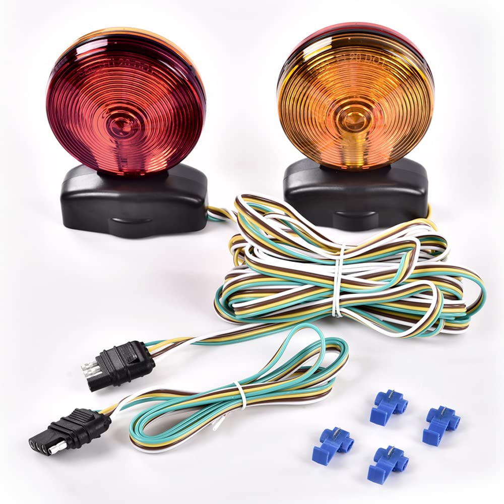 G-PLUS Universal 12V Magnetic Towing Light Kit Tail Lights Turn Signal Lamp Kit 20' 55lb Magnetic Strength, Red & Amber