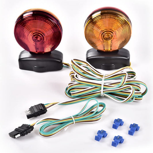 G-PLUS Universal 12V Magnetic Towing Light Kit Tail Lights Turn Signal Lamp Kit 20' 55lb Magnetic Strength, Red & Amber