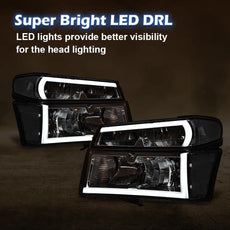 G-PLUS LED DRL Headlights for Chevy Colorado GMC Canyon Isuzu 2004-2012 Chrome Housing Front View