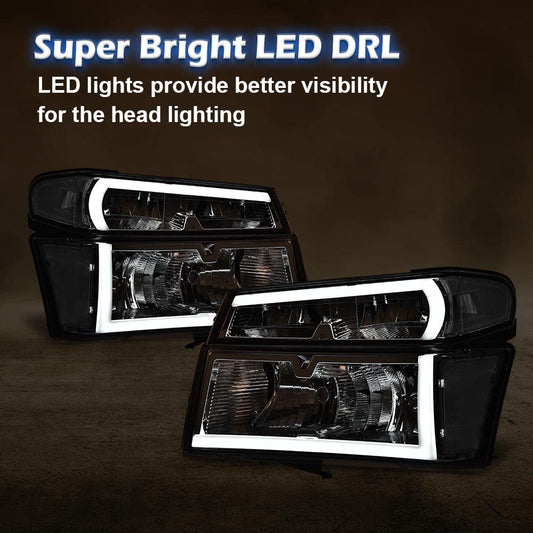 G-PLUS LED DRL Headlights,Fit Chevy Colorado/GMC Canyon 2004-2012,Fit Isuzu i-280 i-350 2006/i-290 i-370 2007-2008 Clear Lens Chrome Housing Clear Reflector Bumper Headlamps,faros delanteros Assembly