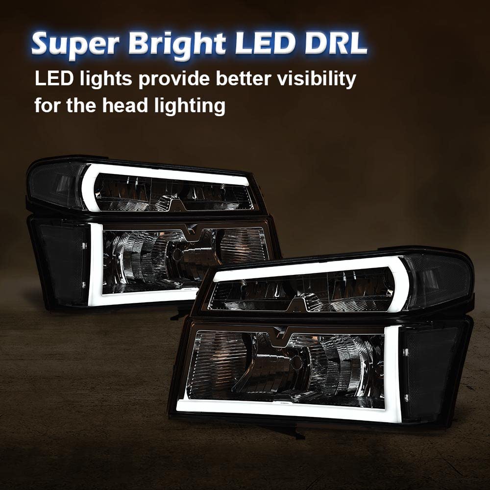 G-PLUS LED Headlights Compatible with Chevy Colorado/GMC Canyon 2004-2012,Fit Isuzu i-280 i-350 2006,Fit Isuzu i-290 i-370 2007-2008 Headlamps Clear Lens Chrome Housing Clear Reflector