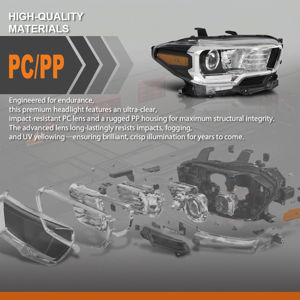G-PLUS Headlight Assembly Right Side w/o LED Daytime Running Compatible with Toyota Tacoma 2016-2017 8111004260, 8111004250, 8111004261, 8111004262, TO2503243 No Modification Needed White