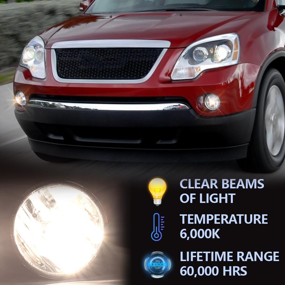G-PLUS Bumper Fog Lights w/Bulbs Compatible With GMC Acadia Yukon Pontiac 2007-2014 /Fit Chevy Avalanche Camaro Suburban Tahoe, Driving Lamps Pair,Clear Lens Black Housing Faro Antiniebla