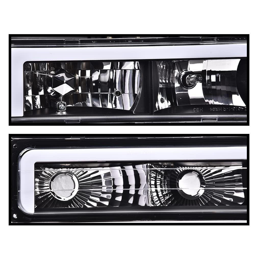 G-PLUS LED DRL headlights, Compatible with 1994 1995 1996 1997 1998 1999 2000 GMC C10 C/K C1500 bumper Headlamp, Clear lens Black Housing Clear Reflector