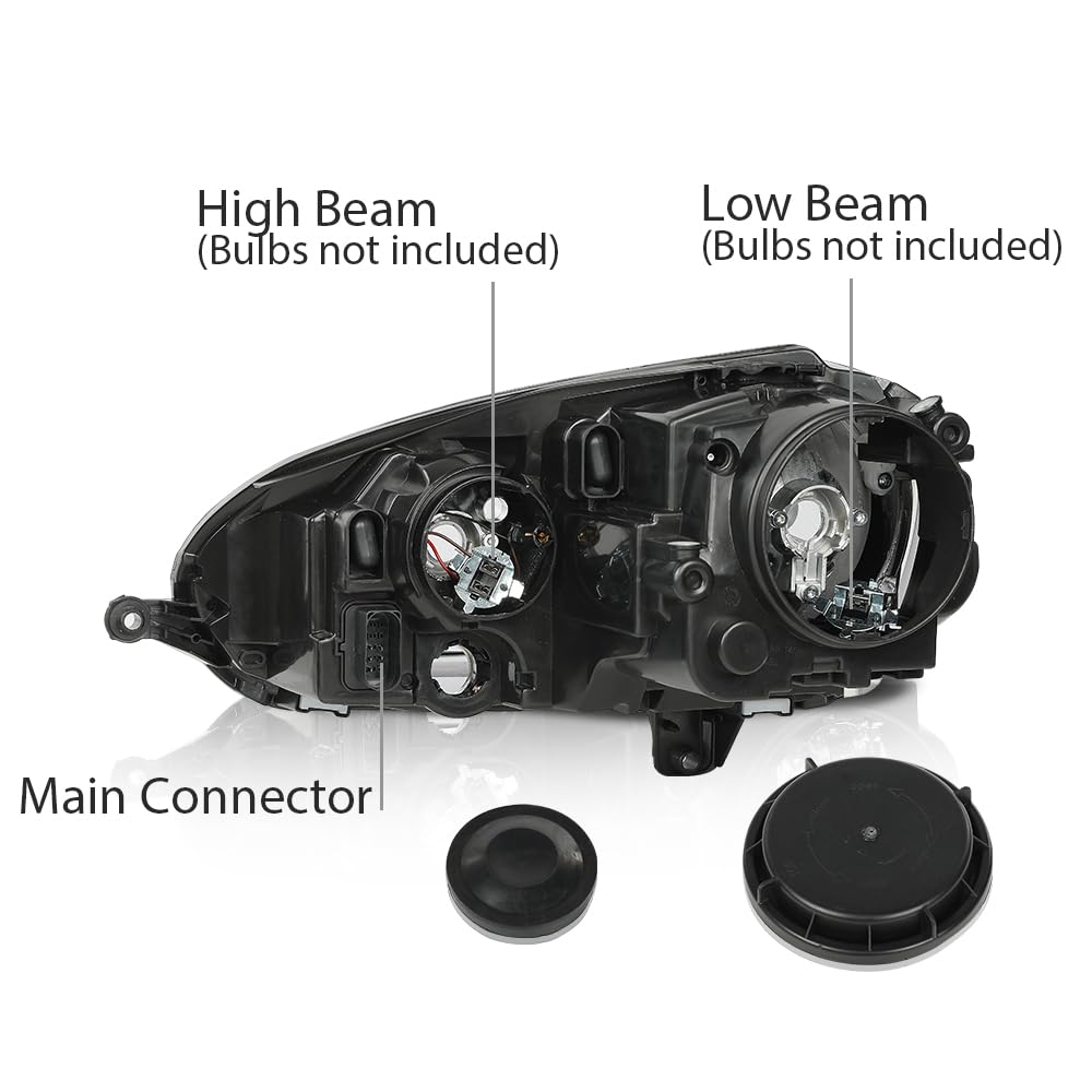 G-PLUS Headlights Assembly Set w/Bulbs Compatible with Volkswagen Jetta 2005-2010/ Fits Volkswagen Rabbit 2006-2009 Left and Right Clear Lens Chrome Housing Bumper Headlamps,faros delanteros