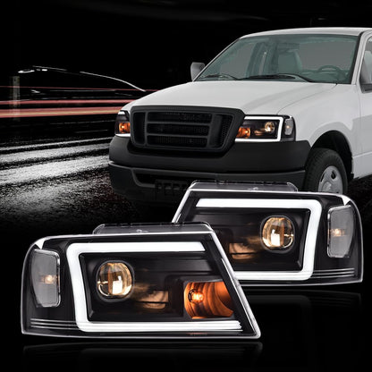 G-PLUS LED DRL Headlights Compatible with Ford F150 2004-2008/Fit 2006-2008 Lincoln Mark Lt(NOT Compatible with 2004 F150 Heritage/Flareside Beds Models) Clear lens Black Housing Clear Reflector