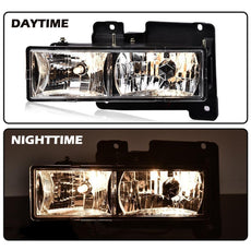 G-PLUS Headlights Assembly for GMC C/K Sierra Yukon Suburban 1994-1998 Clear Lens Chrome Close-up View