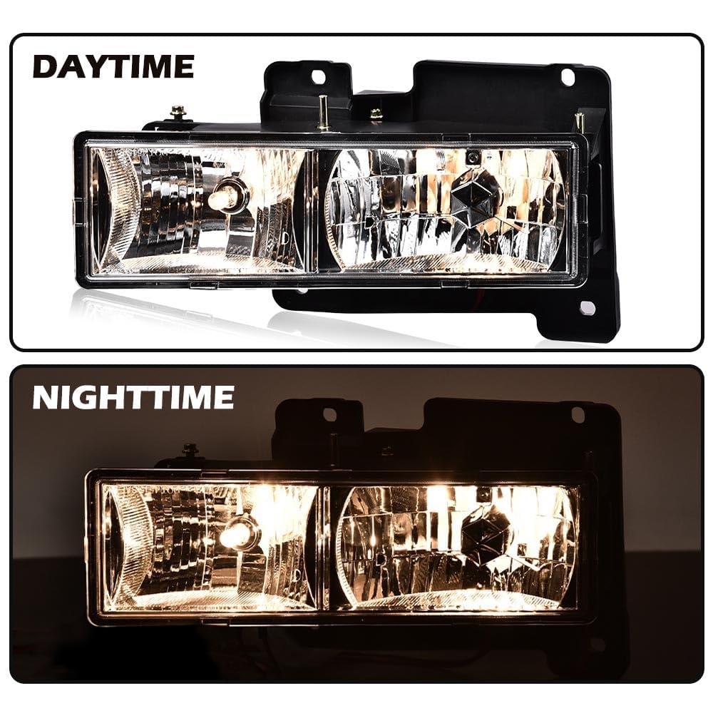 G-PLUS Headlights Assembly Front Headlamp Pair Fit 1994-1998 GMC C/K 1500 2500 Sierra Yukon Suburban Bumper Headlamps, Clear Lens Chrome Housing Amber Reflector（NO LED,faros delanteros Assembly