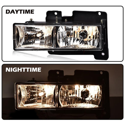 G-PLUS Headlights Assembly Front Headlamp Pair Fit 1994-1998 GMC C/K 1500 2500 Sierra Yukon Suburban Bumper Headlamps, Clear Lens Chrome Housing Amber Reflector（NO LED,faros delanteros Assembly
